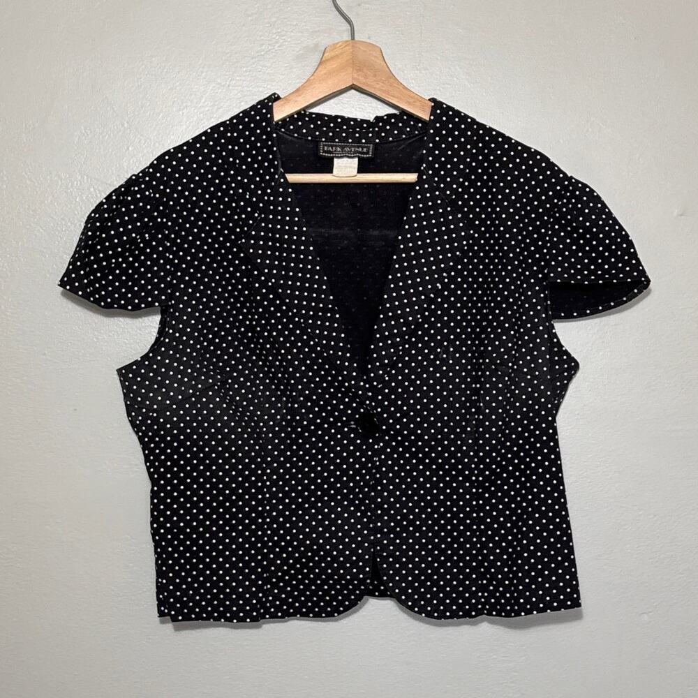 Women's Size XL Park Avenue Polka Dot Puff Sleeve Top Button Vest Vintage 90s